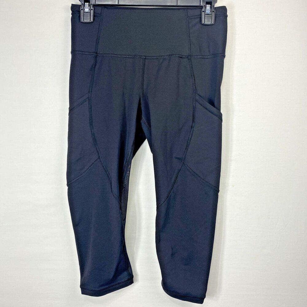 Lululemon Womens Leggings Size 6 Black Side Media Pockets Mesh Detail Cropped